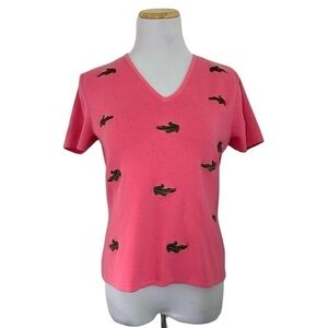 Alexandra Bartlett Alligator Pink Knit Top Womens L Crocodile Novelty Shirt